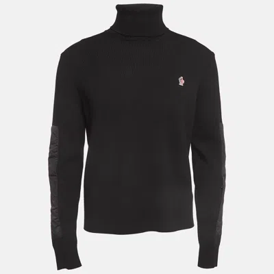 Pre-owned Moncler Black Wool Blend Knit Paneled Turtleneck Sweater L