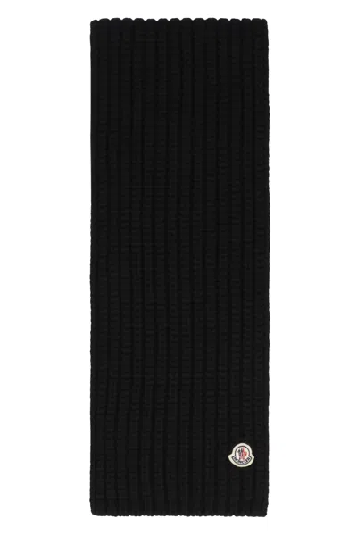 MONCLER MONCLER BLACK WOOL BLEND SCARF