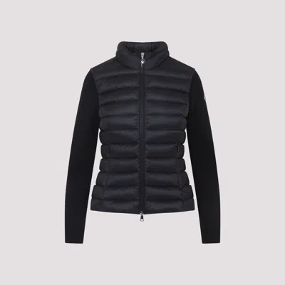 Moncler Black Wool Blend Tricot Jacket In Blue