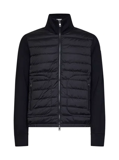 Moncler Black Wool Blend Zip-up Padded Cardigan