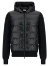Moncler Hooded Quilted Sweater Ribbed Sleeves In Black