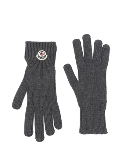 Moncler Black Wool Gloves In Pattern