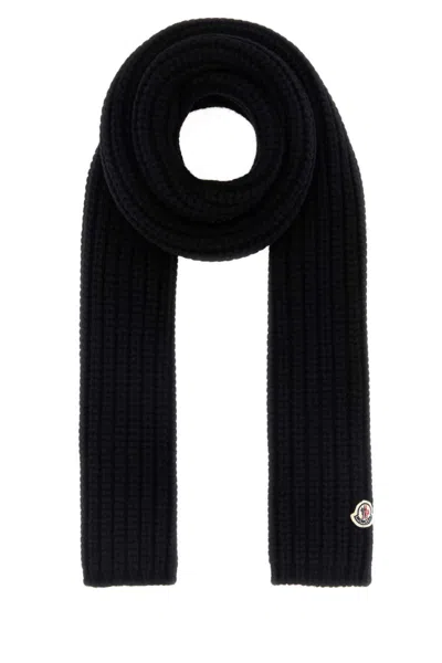 MONCLER BLACK WOOL KNIT SCARF