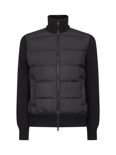MONCLER BLACK WOOL PADDED CARDIGAN