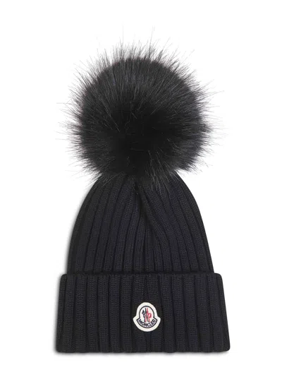 Moncler Black Wool Pom Pom Beanie