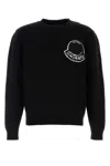 Moncler Wool Logo Sweater With Ribbed Crew Neck In Black