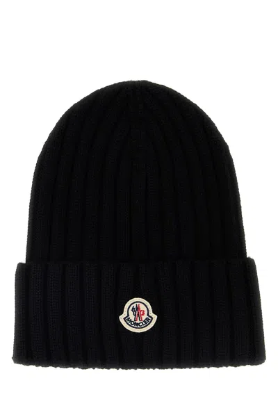 Moncler Black Wool Tricot Beanie Hat
