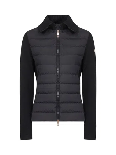 Moncler Black Wool Zip-up Padded Cardigan