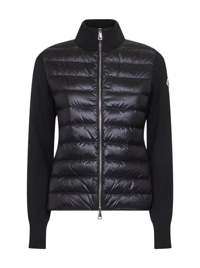 Moncler Black Wool Zip-up Padded Cardigan