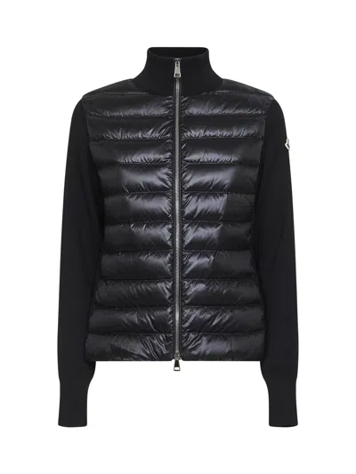 Moncler Black Wool Zip-up Padded Cardigan