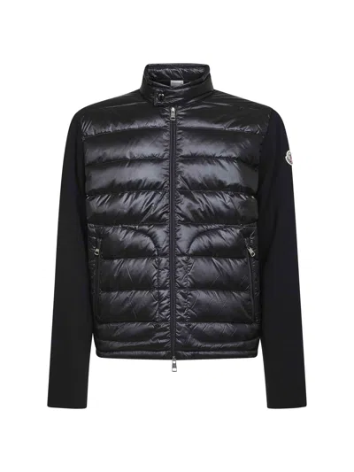 Moncler High Collar Cardigan Padded Front Design In Black