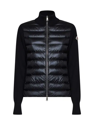 Moncler Black Wool Zip-up Padded Cardigan