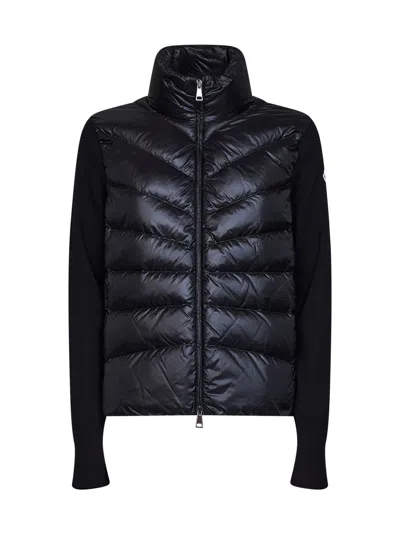 Moncler Black Wool Zip-up Padded Cardigan