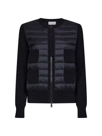 Moncler Black Wool Zip-up Padded Cardigan