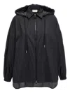 Moncler Ruffled Windbreaker Drawstring Hood In Black