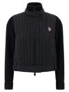 Moncler High Collar Knitted Jacket With Padded Front In Black