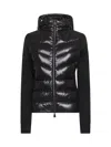 Moncler Hooded Long Sleeve Knitwear With Quilted Front In Black