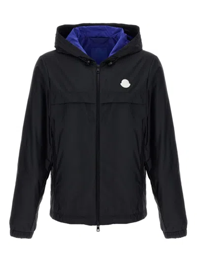 Moncler Black Zip-up Jacket With Hood And Contrasting Lining