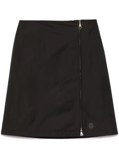 MONCLER BLACK ZIPPED MIDI SKIRT
