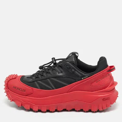 Pre-owned Moncler Black/red Canvas And Leather Trailgrip Gtx Lace Up Sneakers Size 43