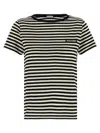 Moncler Black And White T-shirt With All-over Striped Motif And Logo Patch On The Chest In Cotton Wo In Blackwhite