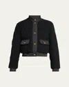 Moncler Blandy Tweed Short Down Jacket In Black