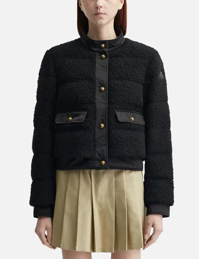 Moncler Blandy Wool Blend Bouclé Short Down Jacket In Black