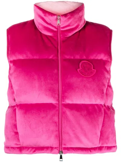 Moncler Blavet Logo-patch Chenille Gilet In Fuchsia