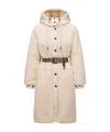 Moncler Blavet Teddy Hooded Long Down Jacket In Neutral