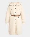 Moncler Blavet Teddy Hooded Long Down Jacket In White