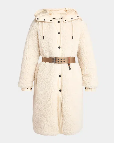 MONCLER BLAVET TEDDY HOODED LONG DOWN JACKET