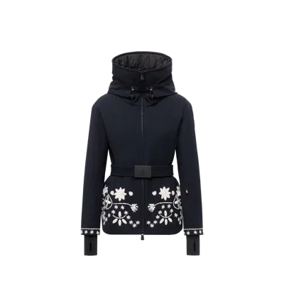 Moncler Blaye Embroidered Hooded Insulated Ski Jacket, Women, Blue, Size: 1