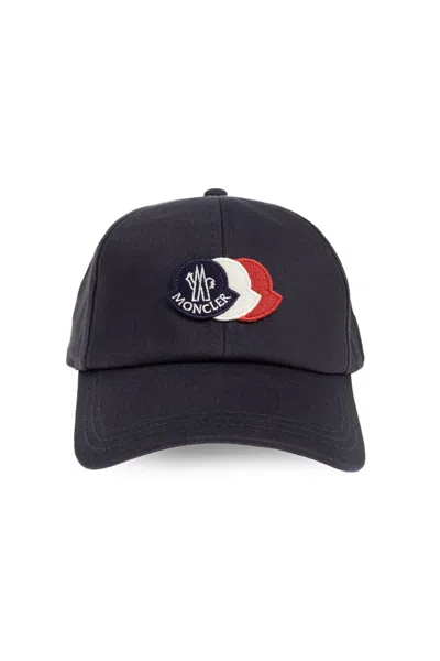 Moncler Cotton Logo-patch Cap Hat In Blue