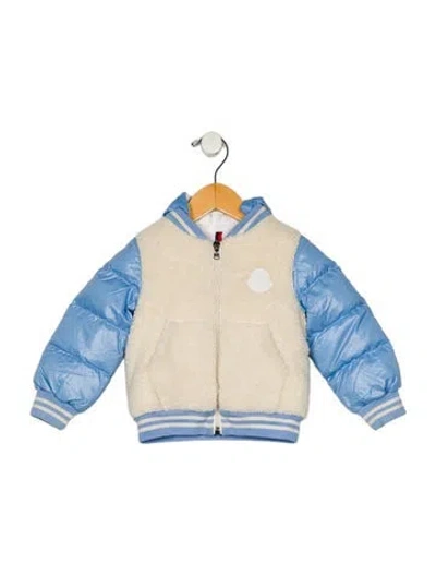 Pre-owned Moncler Babies' Blue And Neutral Casual Jacket With Hood And Zip Closure In Blue/neutrals