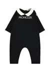 Moncler Blue Babygrow For Baby Boy With Logo In Black