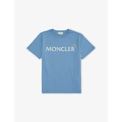 MONCLER BLUE BRAND-BADGE LOGO COTTON-JERSEY T-SHIRT 4-14