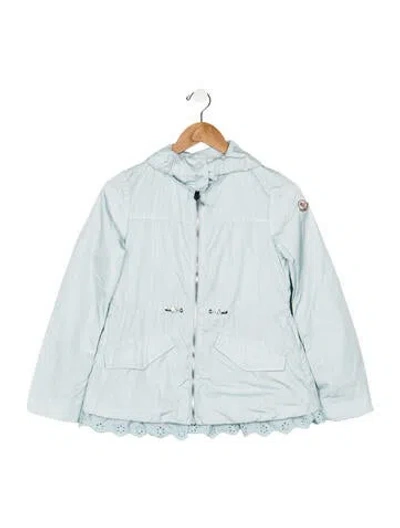 Pre-owned Moncler Kids' Blue Casual Jacket With Zip Closure And Lace Trim