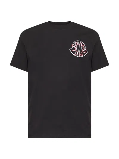 Moncler Blue Cotton Jersey Logo T-shirt In Black