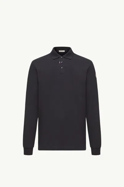 Moncler Blue Cotton Ls Polo