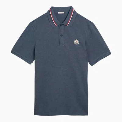 Moncler Blue Cotton Polo Shirt With Logo In Black