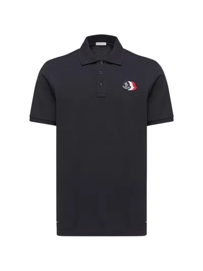 Moncler Blue Cotton Short Polo