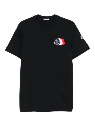 MONCLER BLUE CREWNECK LOGO PATCH T-SHIRT