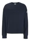 Moncler Blue Crewneck Sweatshirt With Tone-on-tone Logo Print On The Front In Cotton Woman In Multicolor