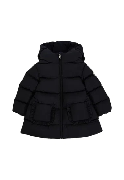 Moncler Blue Down Jacket For Baby Girl With Logo