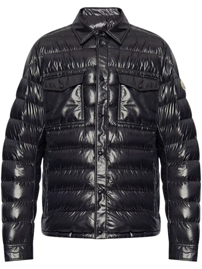 MONCLER MONCLER BLUE DOWN JACKET WITH FRONT PRESS-STUD FASTENING