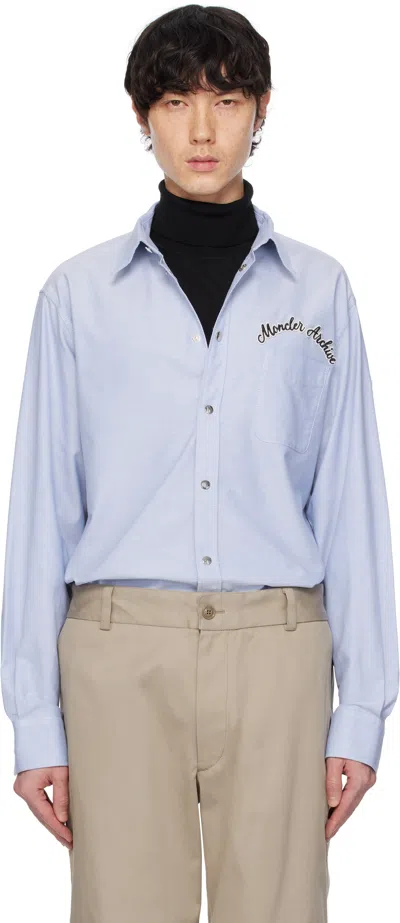 Moncler Blue Embroidered Logo Oxford Cotton Shirt In 701 - Cool Blue