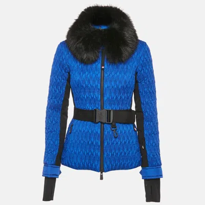 Pre-owned Moncler Blue Faux-fur Collar Nylon Belted Plantrey Ski Jacket's