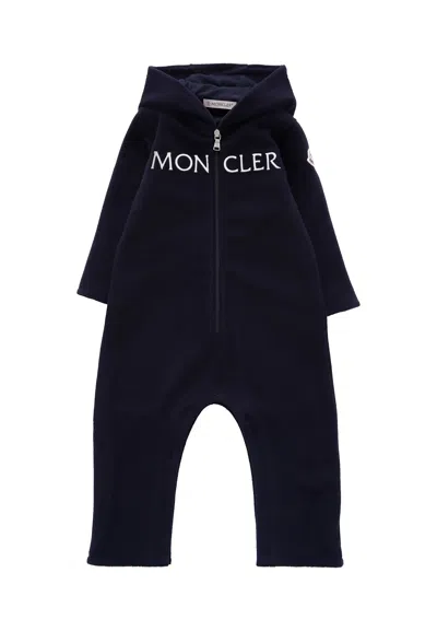 Moncler Blue Fleece Babygrow For Babykids With Logo