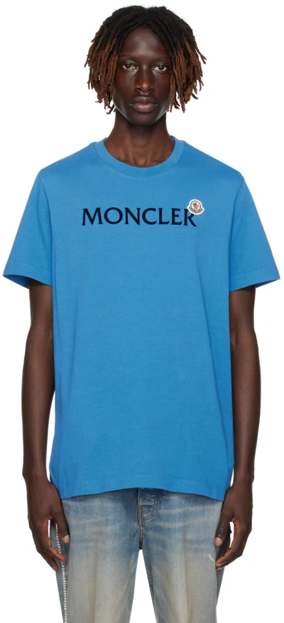 Moncler Blue Flocked T-shirt In 7b5 Blue