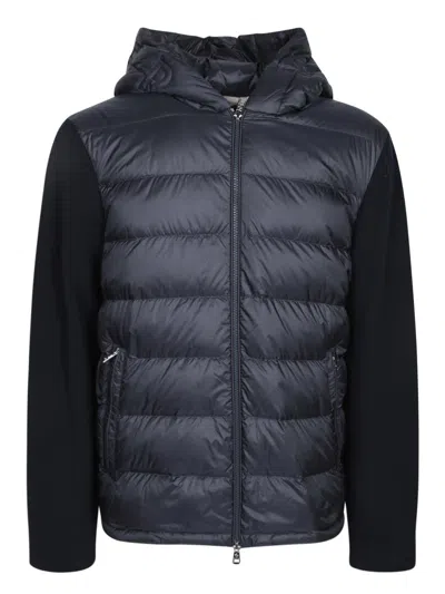MONCLER BLUE HOODED DOWN CARDIGAN